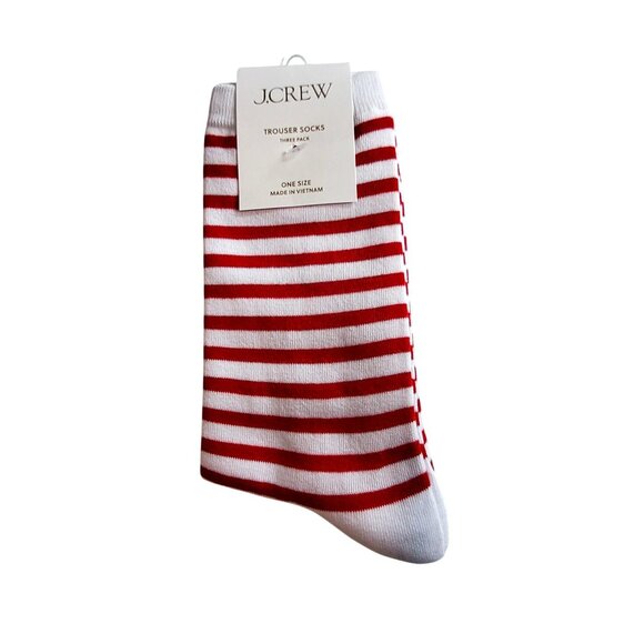 J.Crew Accessories - J.Crew Womens Trouser Socks Set Of 3 Pairs Red & Navy Striped Pattern One Size